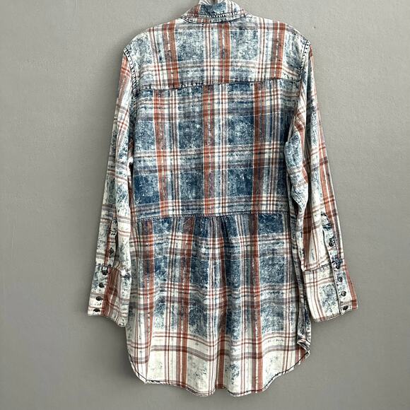 Soft Surroundings 100% Cotton Plaid Long Tunic Top with Pockets Blue & Orange XL - Picture 7 of 13